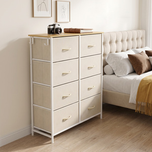 HOMCOM Fabric Chest of Drawers, 8 Drawer Dresser for Bedroom, Beige