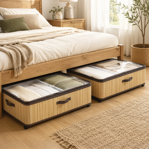HOMCOM 2 Pack 60L Under Bed Storage, Underbed Storage Box, Natural