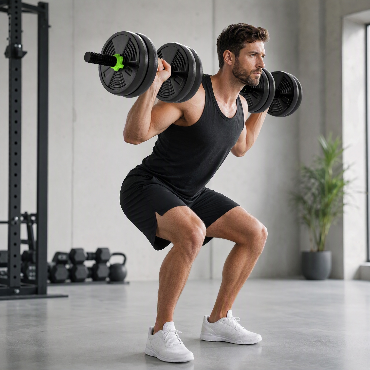 Sportnow Green 15 Kg 3-In-1 Adjustable Dumbbell & Barbell Set With Ez Bar, - Image 2