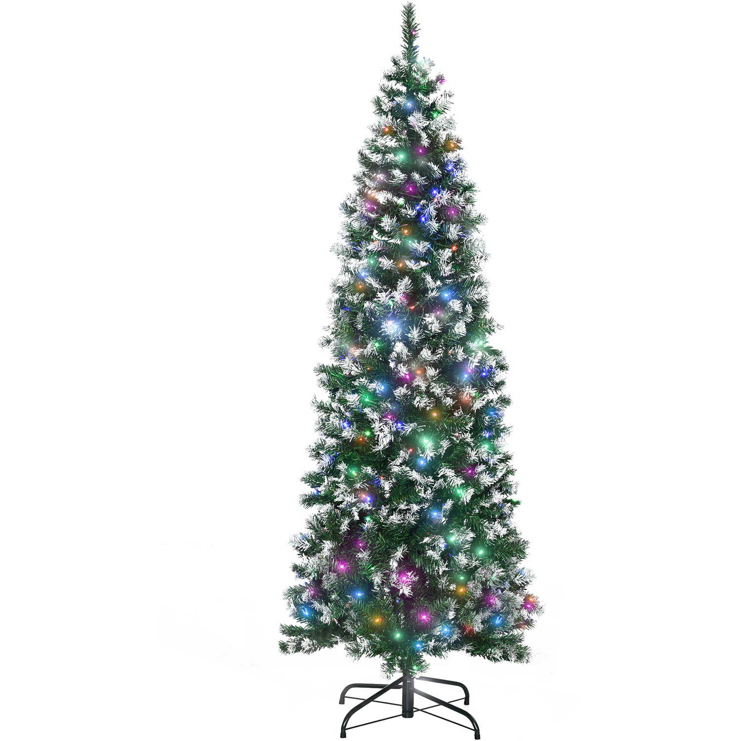  - 6Ft Pre-Lit Slim Pencil Christmas Tree300 Multicolour LedsGreen - Image 3