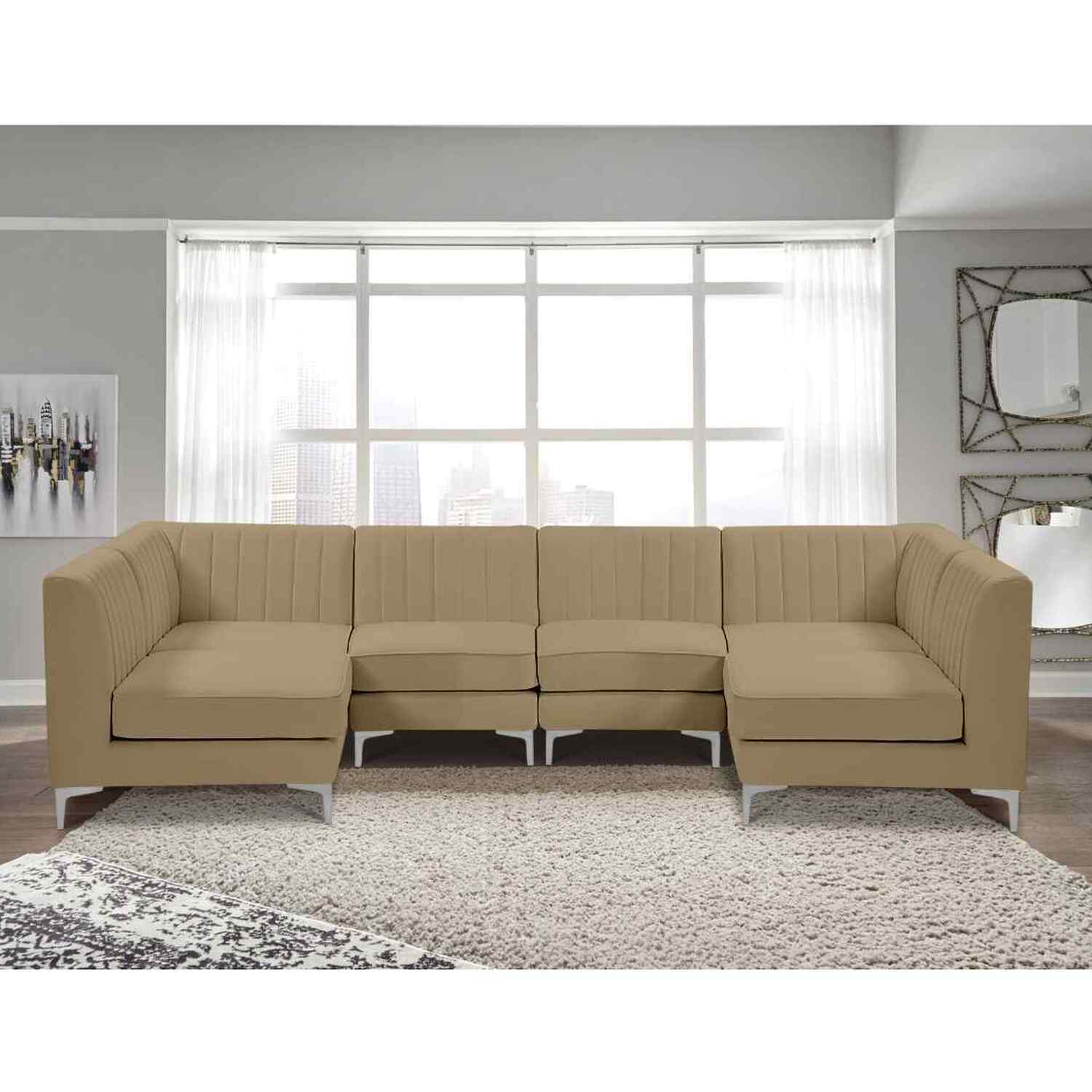 Simply Eleganza - Elena Modular Corner U Shape Sofa in Velour Fabric - Brown thumbnail