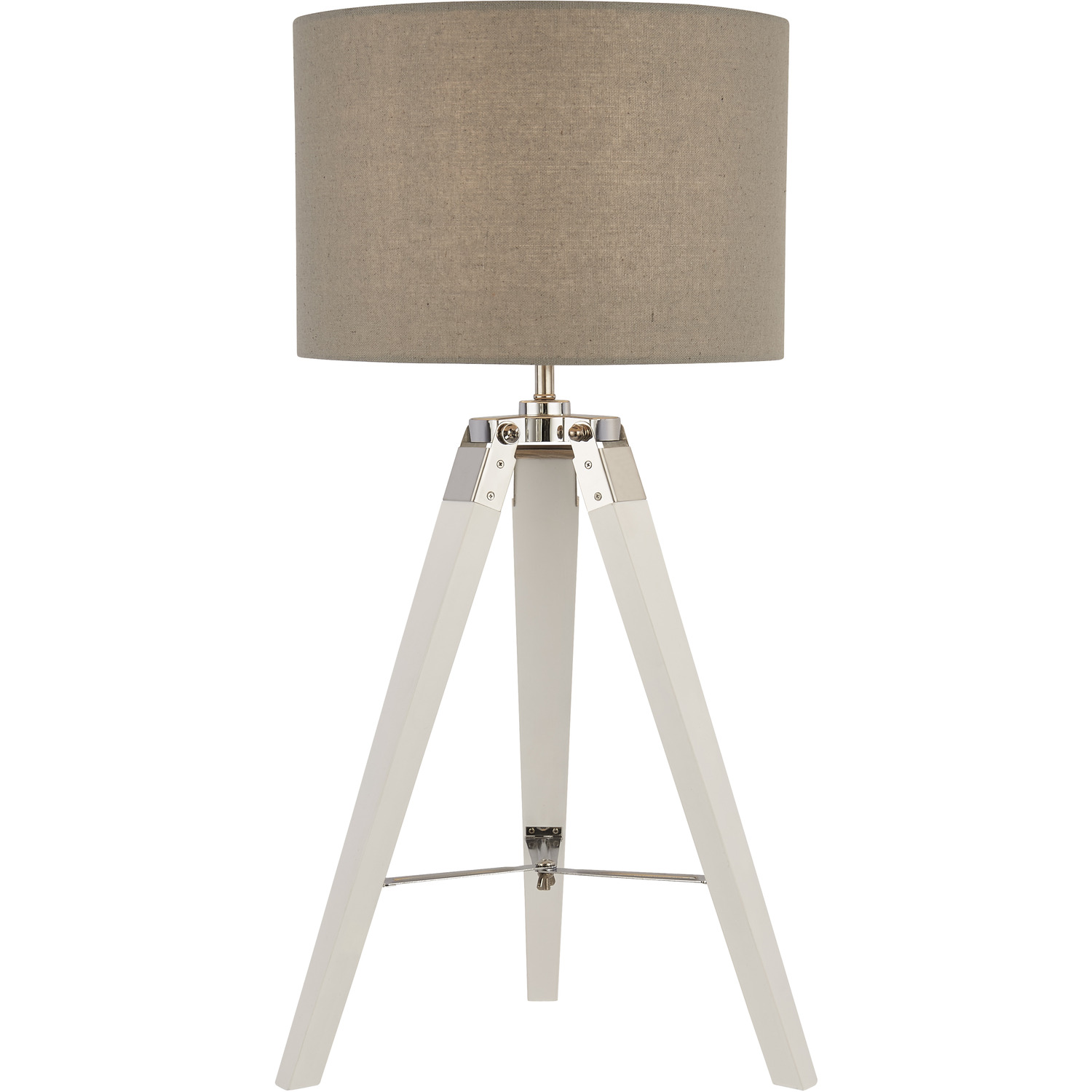 White Base Table Lamp With Pale Grey Line Shade - White