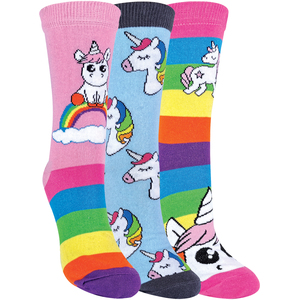 3 Pack Ladies Striped Colourful Novelty Rainbow Unicorn Socks