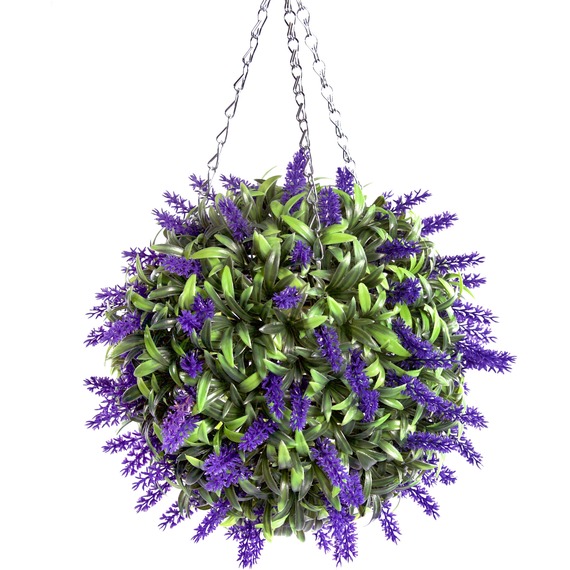 Best Artificial 28cm Purple Lush Lavender Hanging Basket Flower Topiary Ball