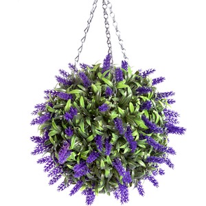 Best Artificial 28cm Purple Lush Lavender Hanging Basket Flower Topiary Ball
