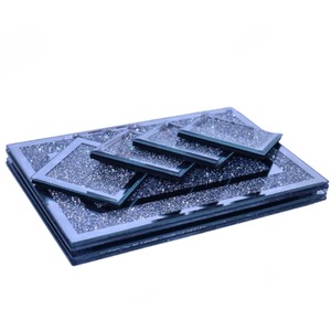 Set Of 6x Crushed Diamond Silver Coasters and Mirror Line Placemats
