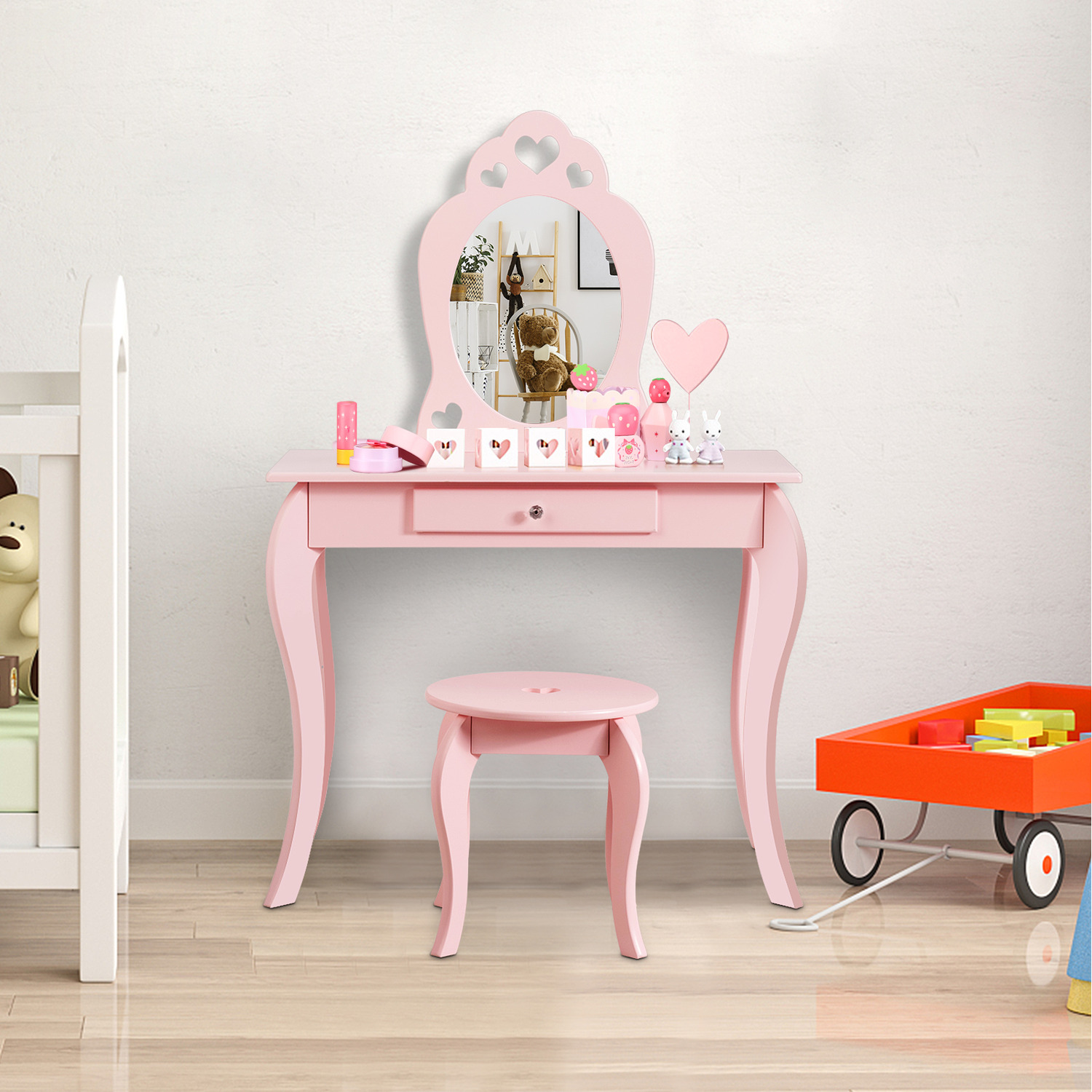 Kids Vanity Chair Table Set - Pink