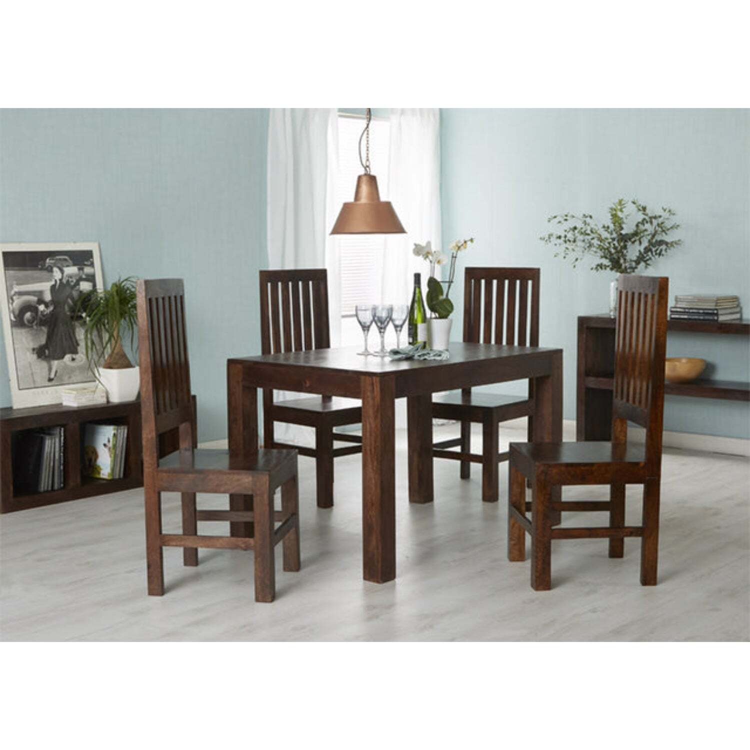 Dakota 4ft Medium Mango Wooden Dining Table Set With 4 Chairs - Dark Wood