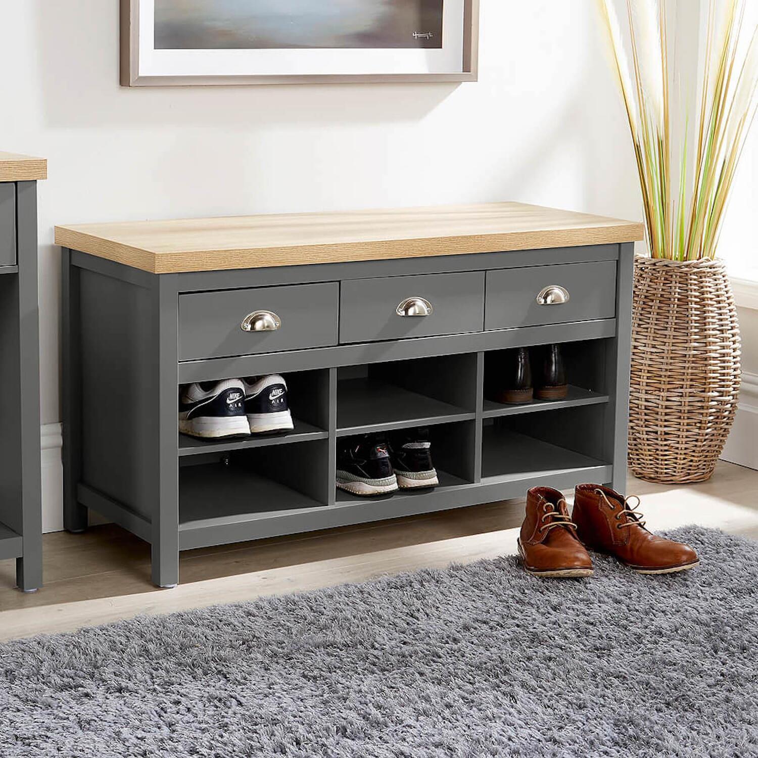 Home Source - Avon 3 Drawer Shoe Shelving Hallway Storage Unit - Graphite thumbnail