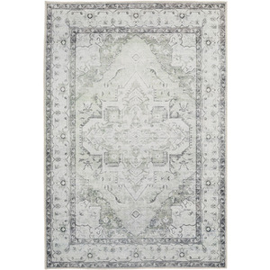 Pale Green Medallion Washable Area Rug