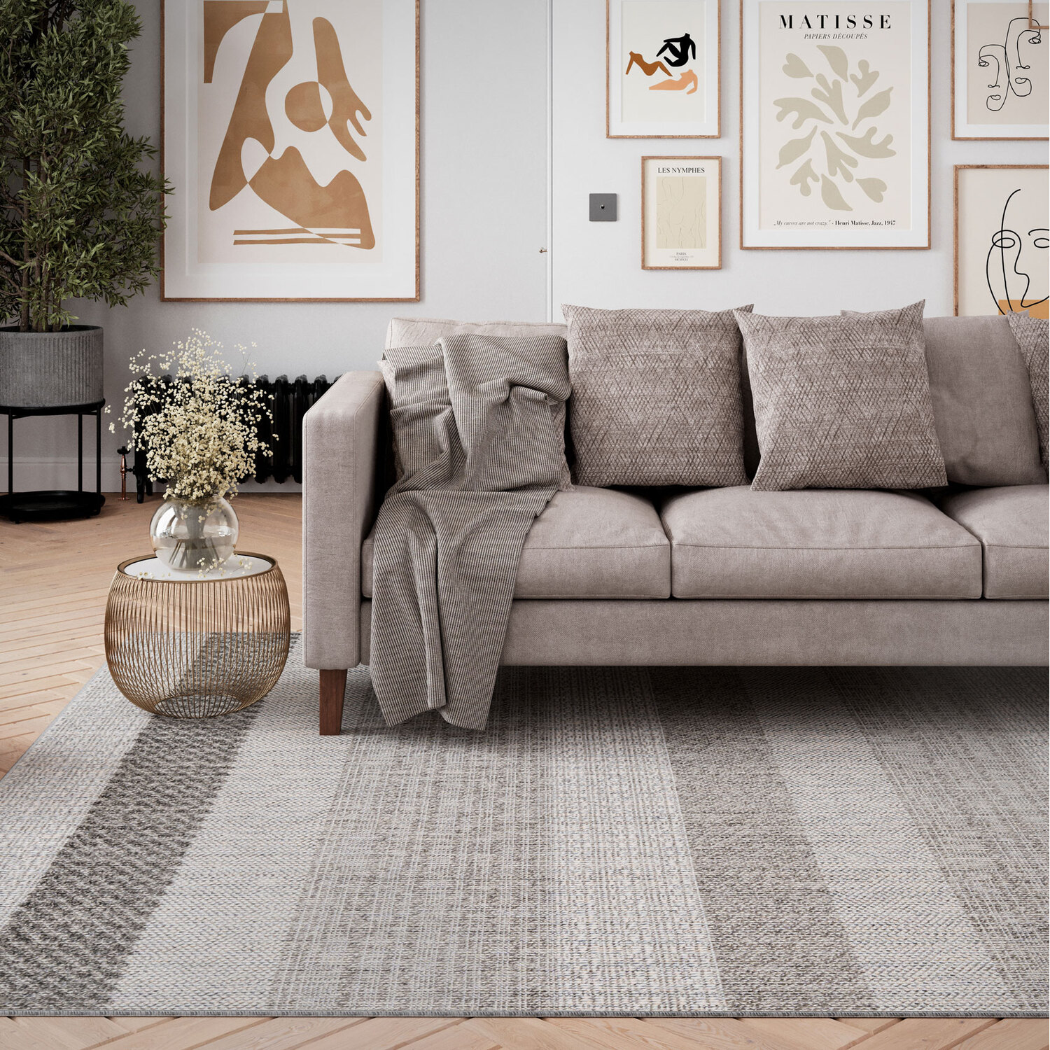 Loop Rugs Grey Grey Tonal Striped Loop on Loop Textured 3D Pile Living Area Rug