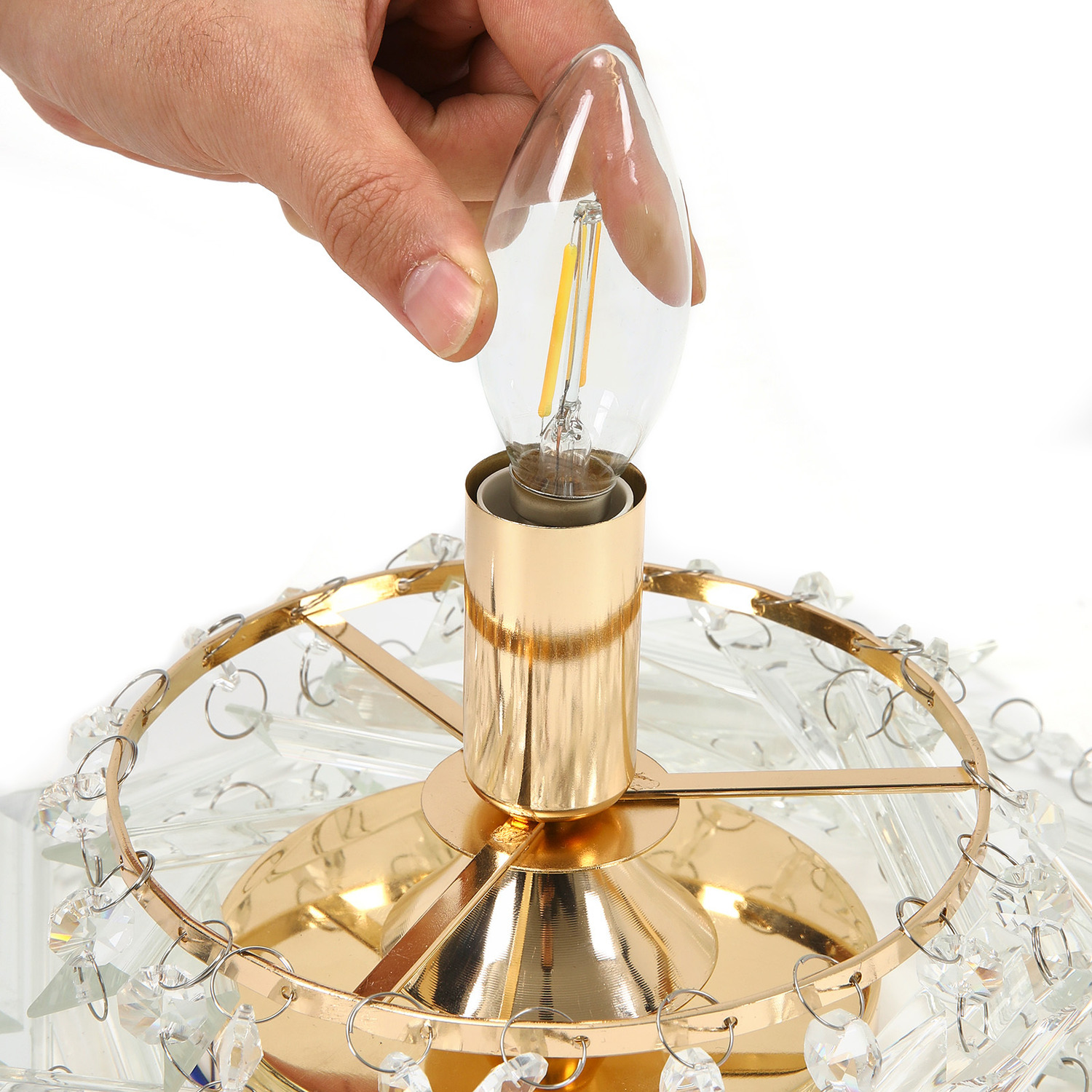 Crystal Mount Metal Ceiling Light - Gold