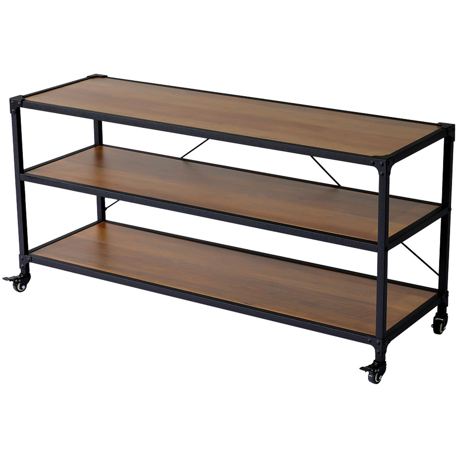 Wood Mobile Rack 3-Tier Mobile Wood Storage Rack