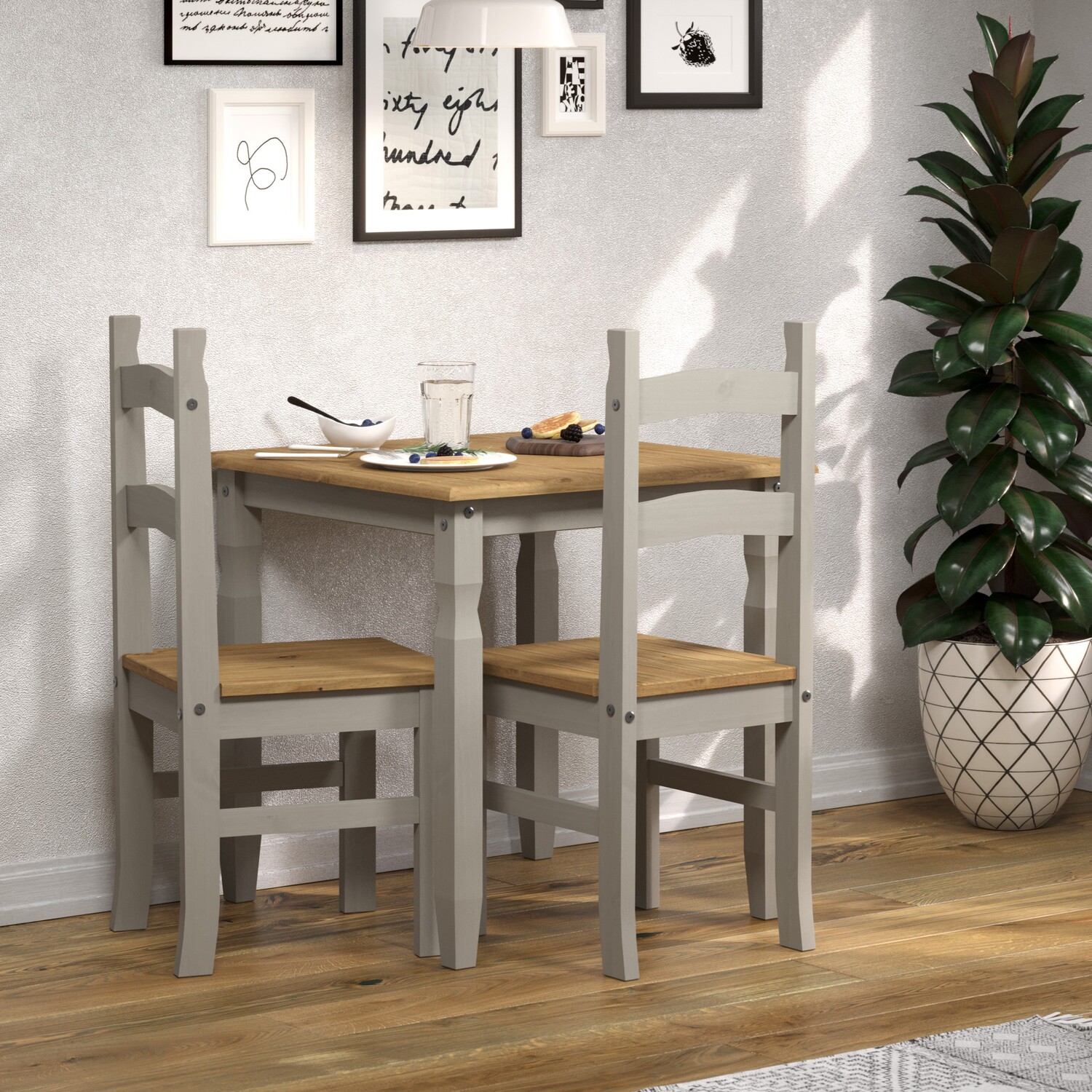 Corona Grey Square Dining Table With 2 Chairs - Grey
