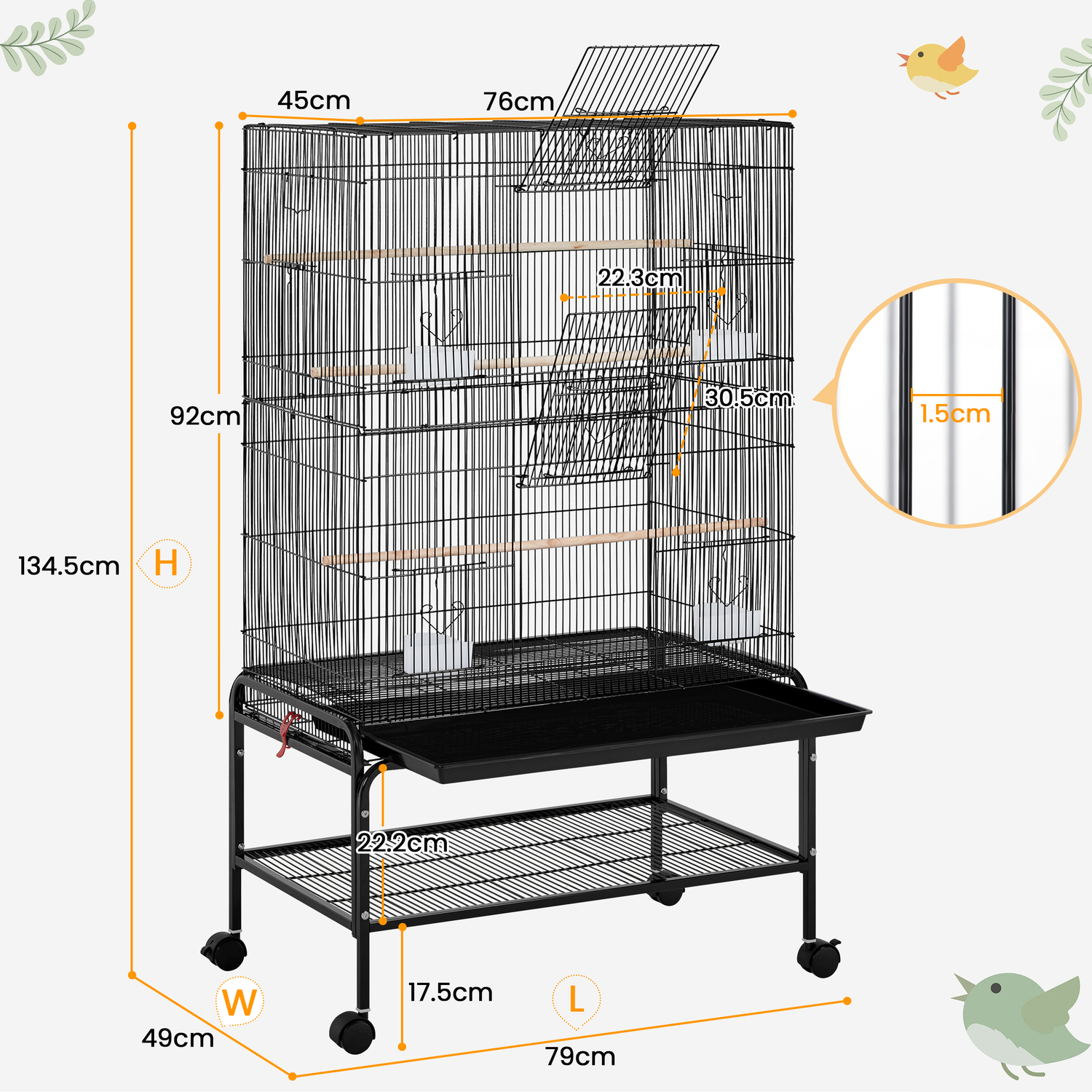 Image showcasing Rolling Large Parrot Cage with Storage Shelf