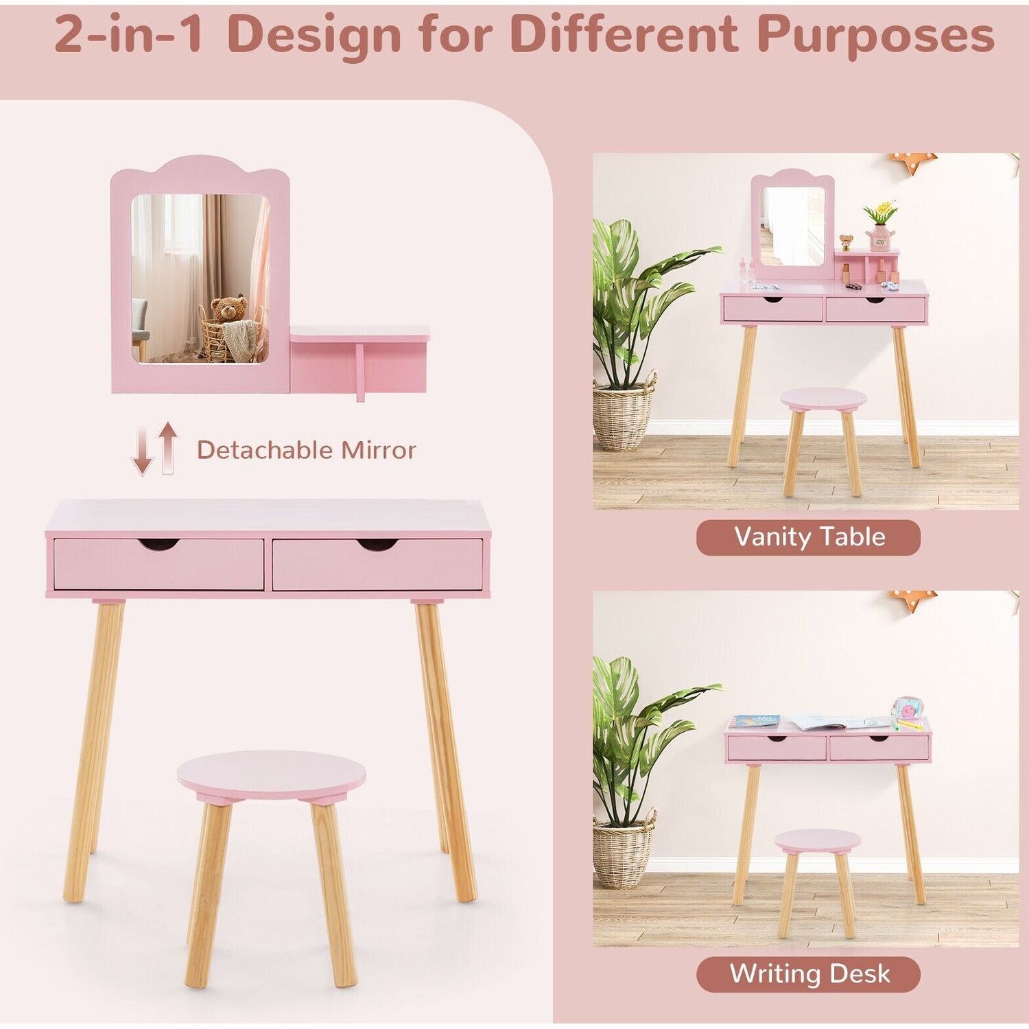 Princess Makeup Dressing Table Chair Set - Pink
