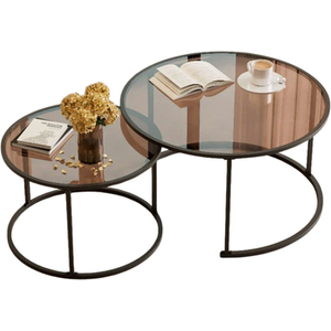 Set Of 2 Round Nesting Tables With Tempered Glass Top Black