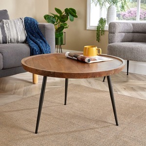 Brown / 75cm Home Source Manhattan Mango Wood Round Coffee Table with Metal Legs  shot 6078168