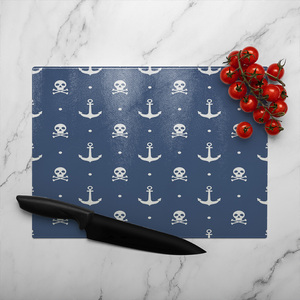 Anchor With Skull  Bones Glass Chopping Board-large