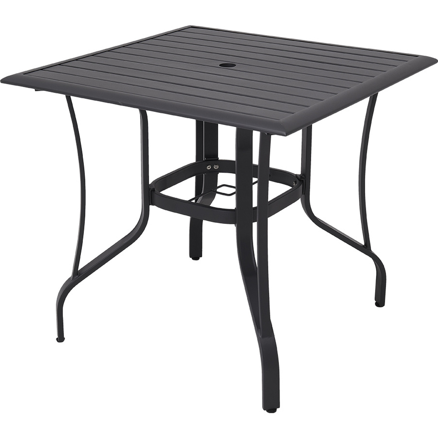 Metal Bistro Set Garden Slatted Table With Two Rattan Chairs - Dark Grey 1 Square Table And 2 Rattan Chairs