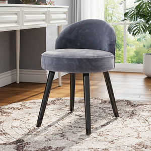 Velvet Dressing Table Stool with Solid Wood Legs