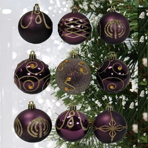 9 Decorated Purple Plum Christmas Tree Baubles Decorations 6cm