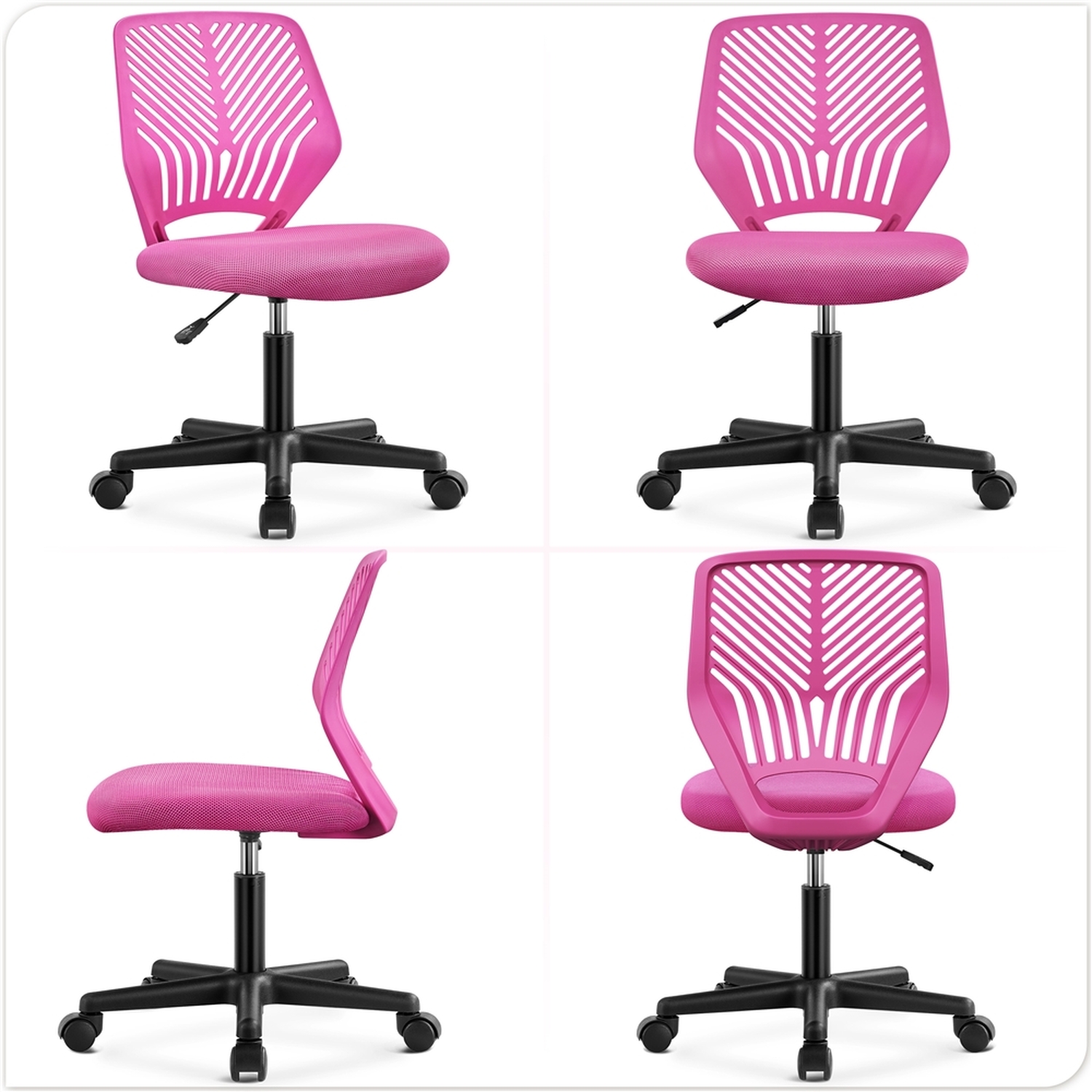 Armless Adjustable Office Chair - Rose Red