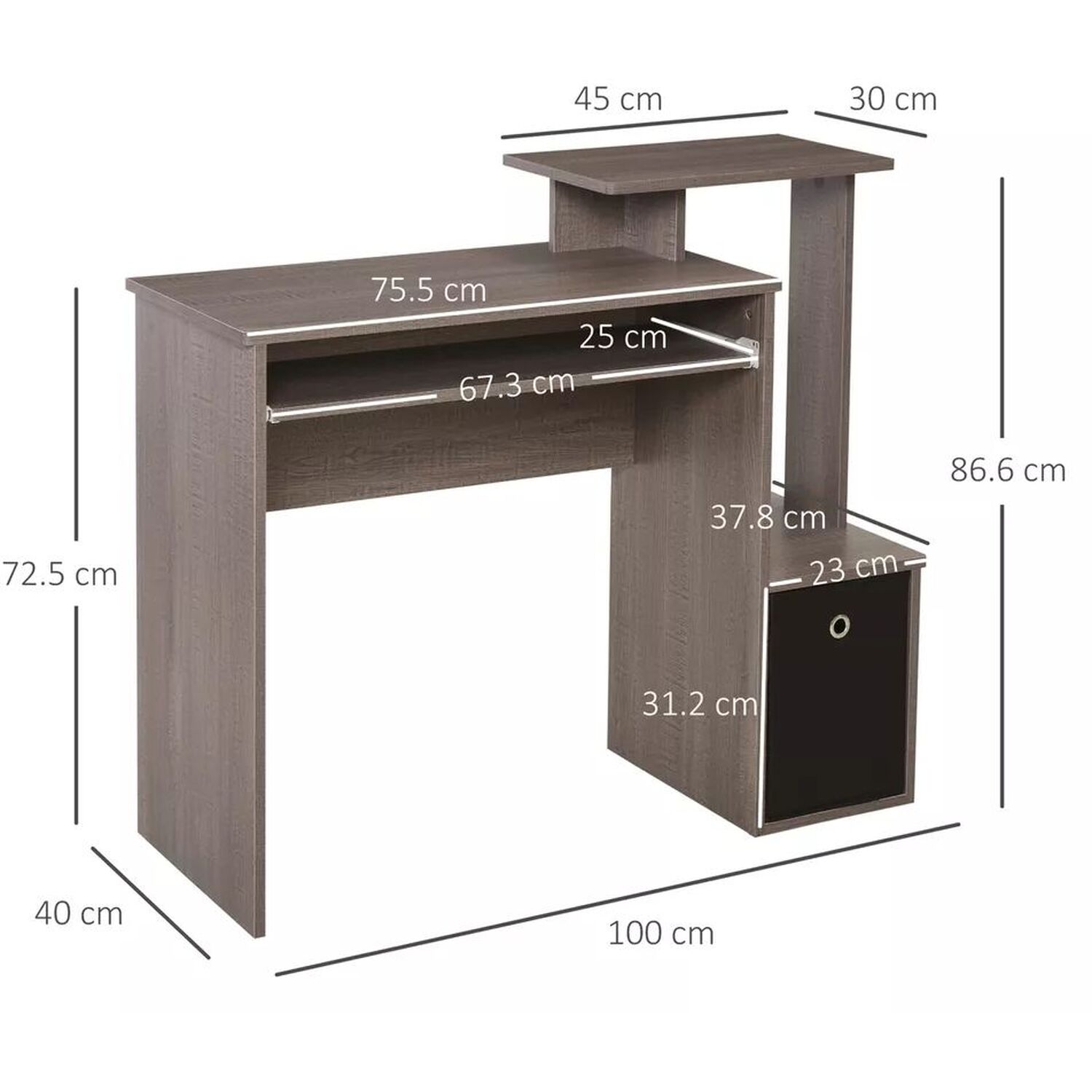 3 Level Small Home Office Desk - Grey