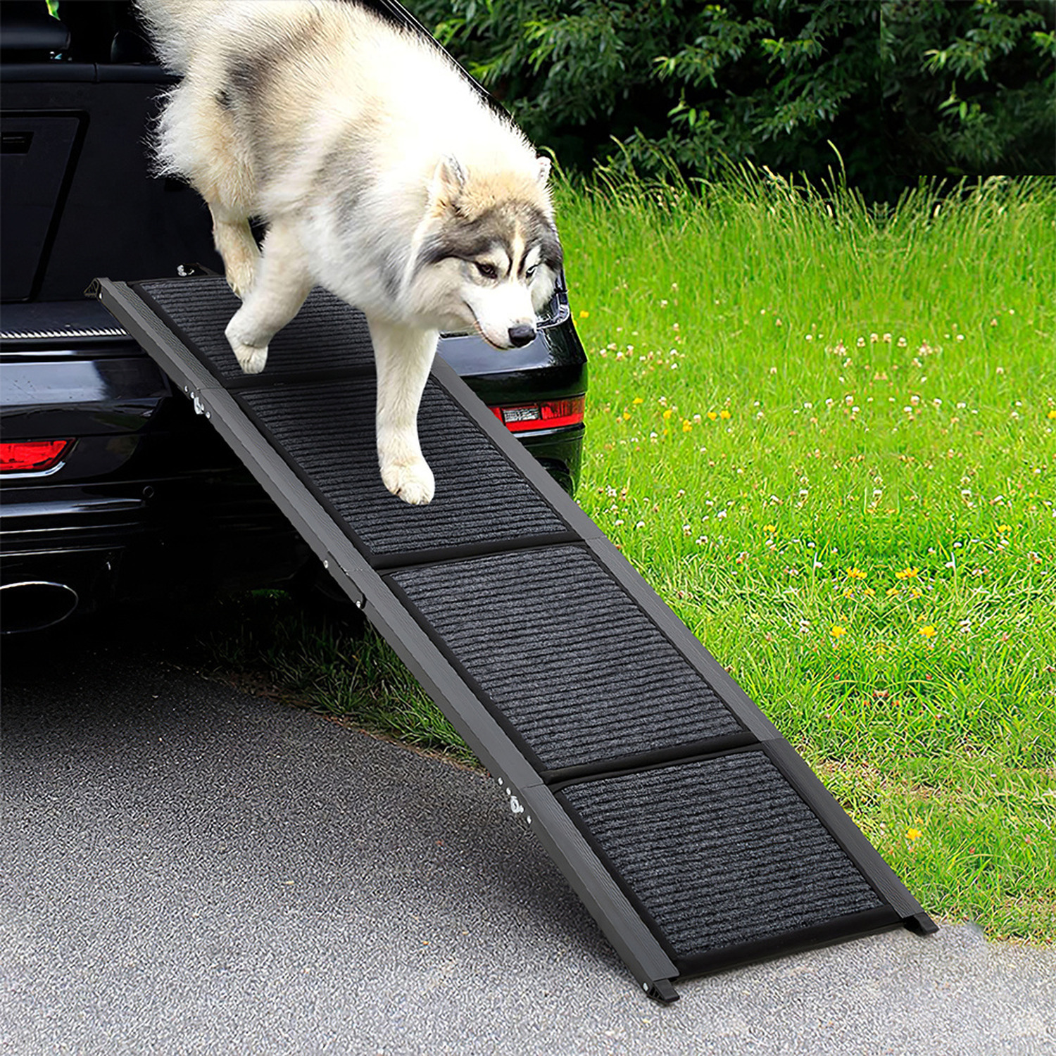 Livingandhome Outdoor Foldable Non-Slip Metal Pet Ramp - Black / 160Cm
