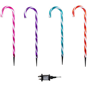 Set of 4 Light up Christmas Candy Cane Path Lights with Rainbow LEDs