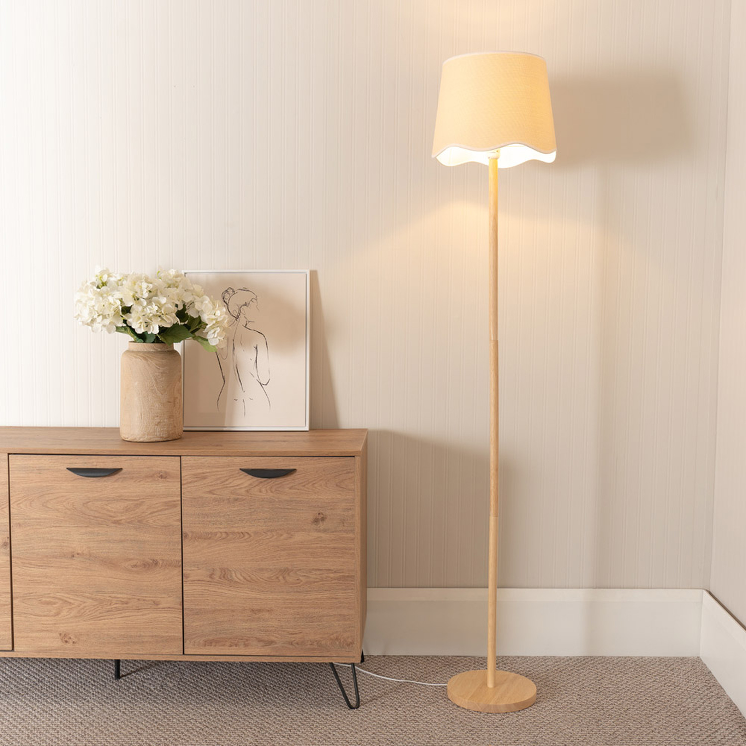 Image of Heather Light Wood Floor Lamp with&hellip;
