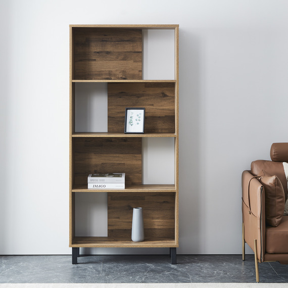 Newton 4 Tier Modern Bookcase Shelving Unit Textured Oak Effect