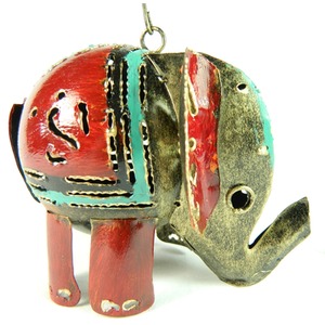 Metal Hanging Tea light Holder Red Elephant