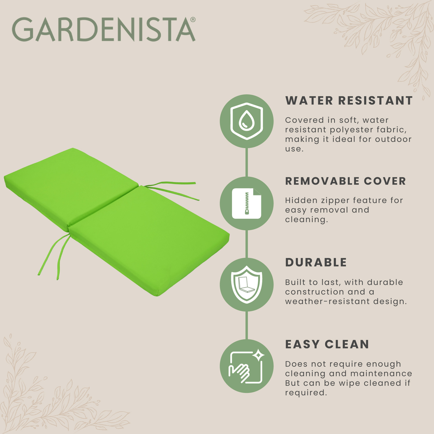 Outdoor High Back Garden Chair Seat Cushion Pad With Ties - Lime 4
