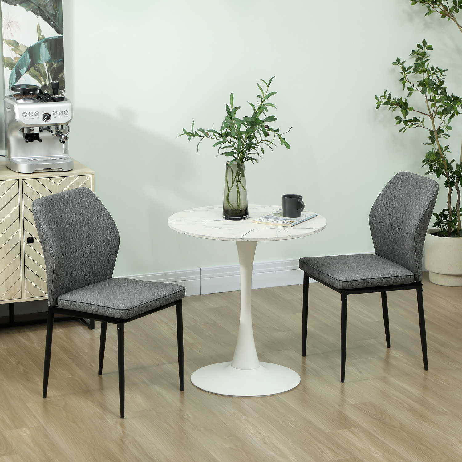 HOMCOM Modern Dining Chairs Set of 2 with Padded Seat Curved Back