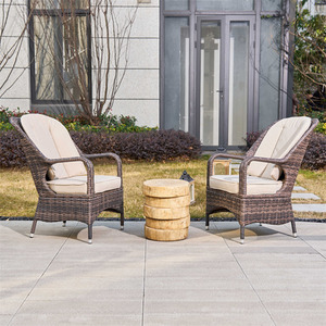 Abrihome Set of 2 Rattan Chairs with a Tea Side Table