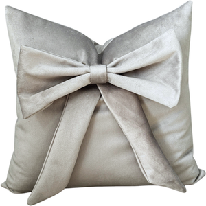 Silver Plush Bespoke Velvet Bow Cushion