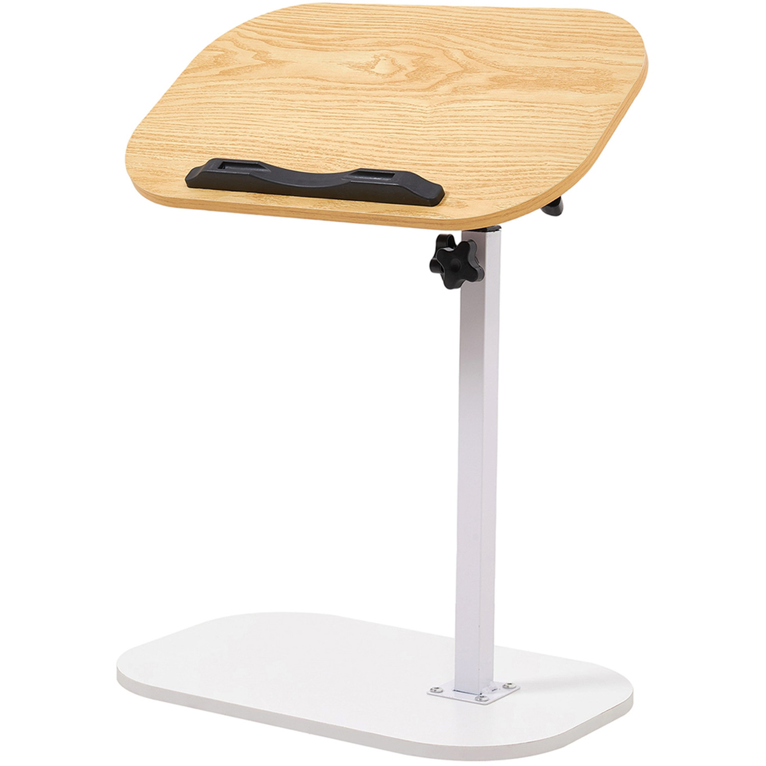 Height Adjustable C-shape Bedside Table - Wood Colour White