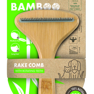 MPets Bamboo Rake Comb with Rotating Teeth 16 teeth