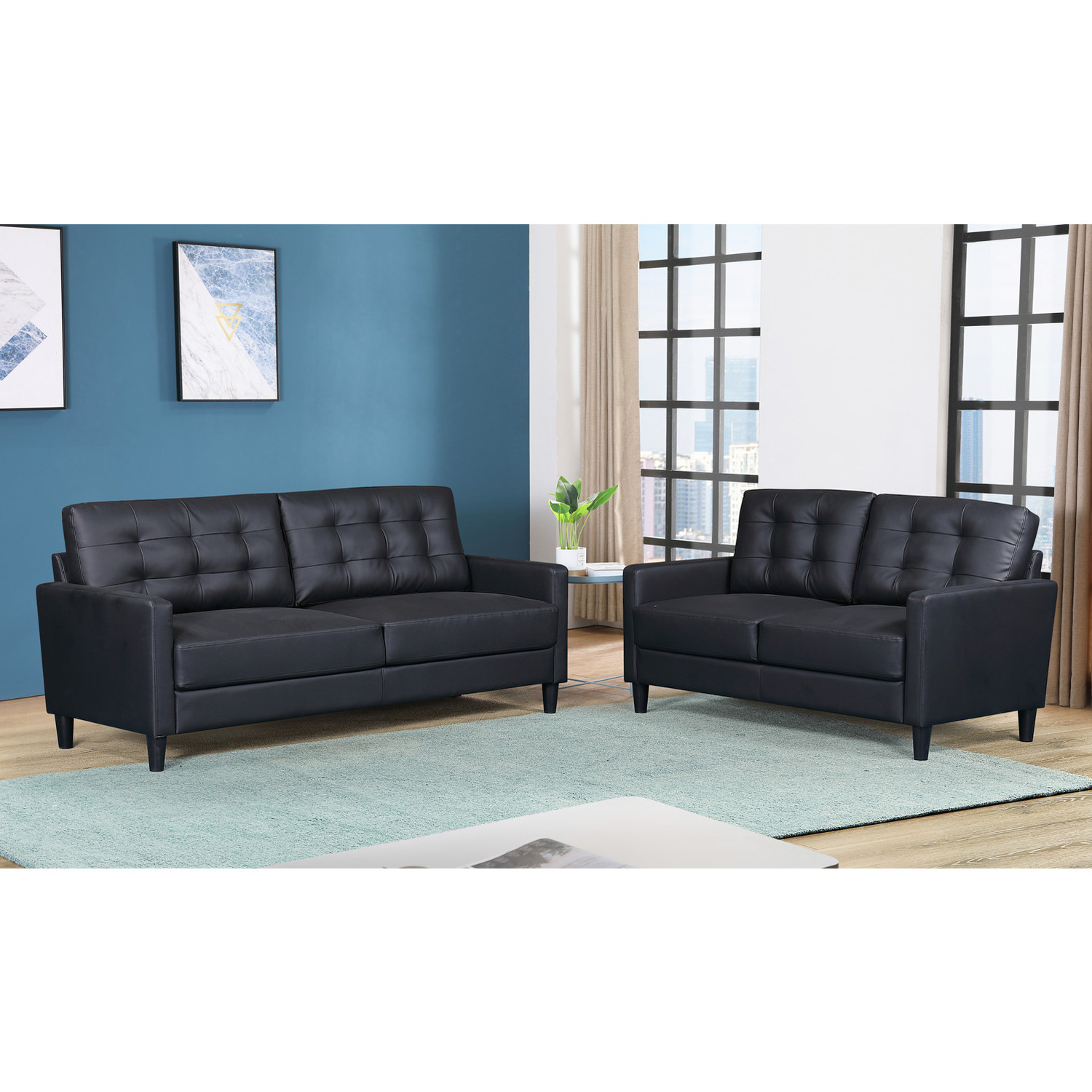 Imperial Faux Leather 3 And 2 Seater Sofa Set - Black
