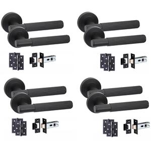 4 Set Knurled T-Bar Door Handles on Rose Internal Set