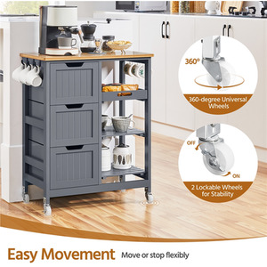 Grey Yaheetech Kitchen Island Serving Cart with Storage shot 9627321