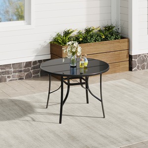 Garden Tempered Glass Round Table with Parasol Hole