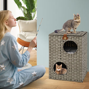 2-Tier Cat Condo Rattan Cat House