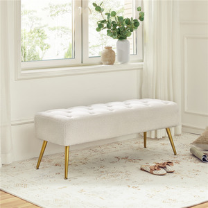 Yaheetech Modern Fabric Ottoman Bench with Golden Legs