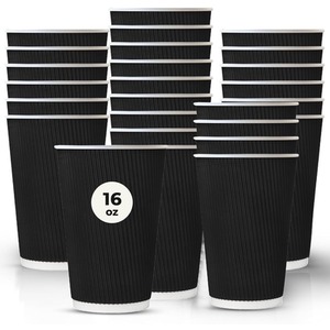 16oz Disposable Coffee Cups Black Ripple Paper Cup