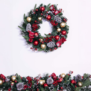 Decorated Mixed Pine Wreath with Red and Gold Baubles