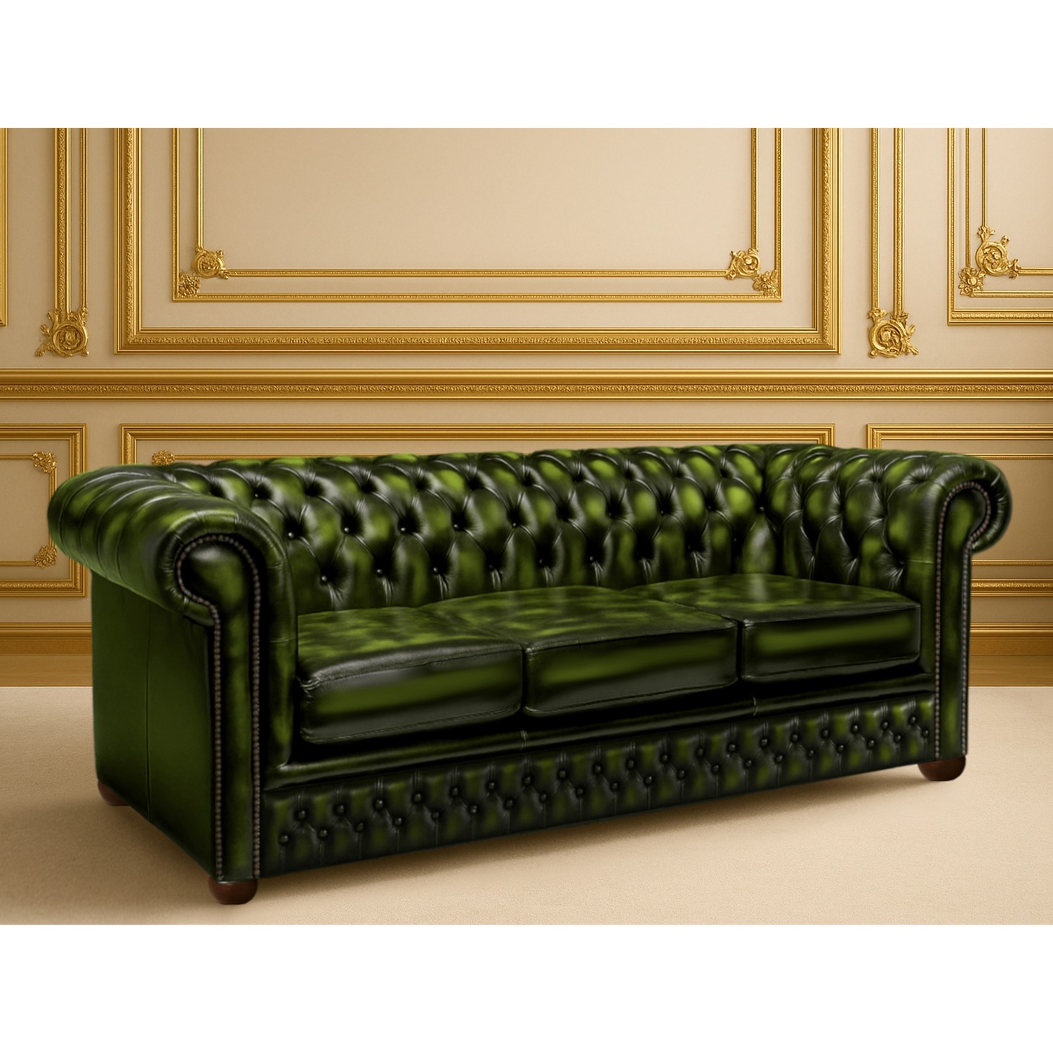 Vintage Leather Chesterfield 3 Seater Sofa Manufactured In The Uk - Green