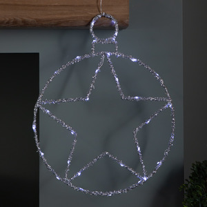 Light up Christmas Silver Star Ball with Twinkling White LEDs