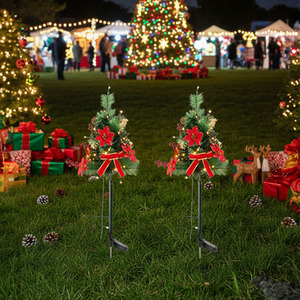 Set of 2 Solar Pre-Lit Artificial Christmas Trees 11*76cm